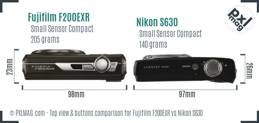 Fujifilm F200EXR vs Nikon S630 top view buttons comparison