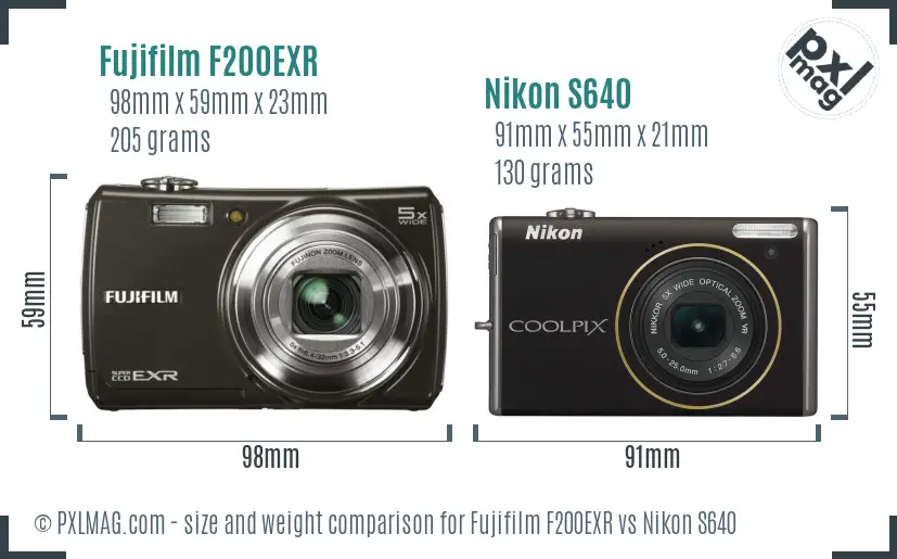 Fujifilm F200EXR vs Nikon S640 size comparison