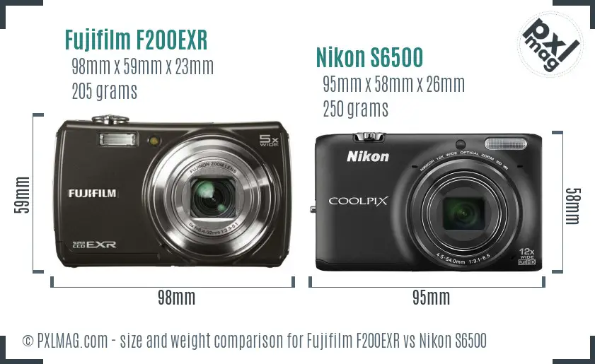Fujifilm F200EXR vs Nikon S6500 size comparison
