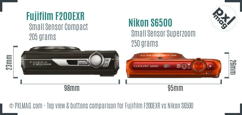 Fujifilm F200EXR vs Nikon S6500 top view buttons comparison