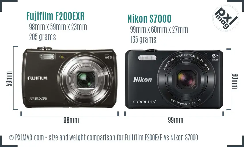 Fujifilm F200EXR vs Nikon S7000 size comparison