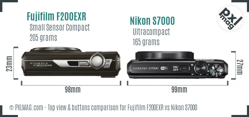 Fujifilm F200EXR vs Nikon S7000 top view buttons comparison