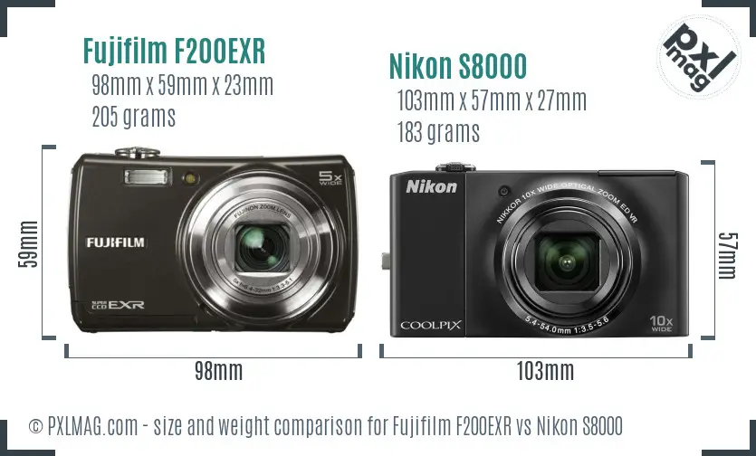 Fujifilm F200EXR vs Nikon S8000 size comparison