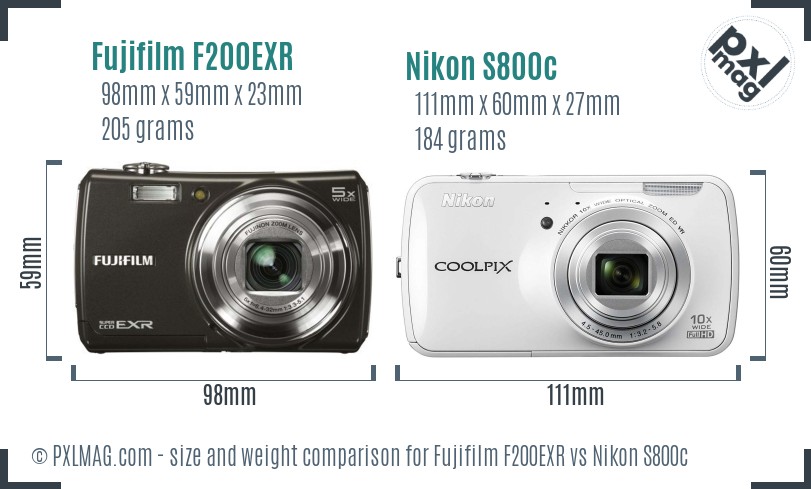 Fujifilm F200EXR vs Nikon S800c size comparison