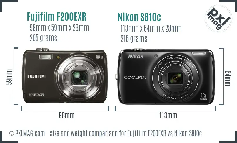 Fujifilm F200EXR vs Nikon S810c size comparison Fujifilm F200EXR vs Nikon S810c size comparison