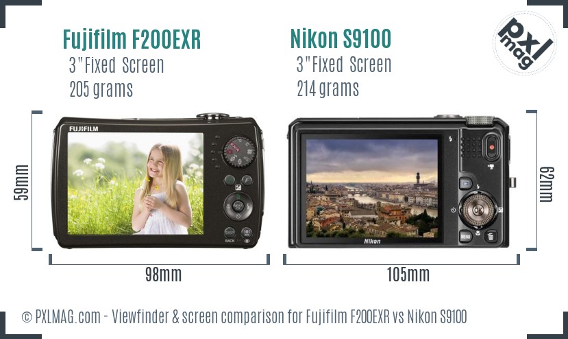 Fujifilm F200EXR vs Nikon S9100 Screen and Viewfinder comparison