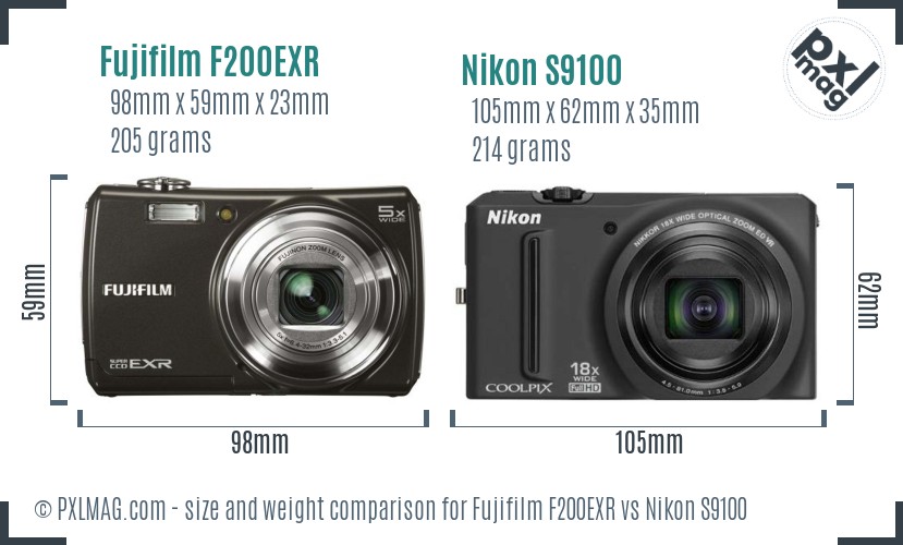 Fujifilm F200EXR vs Nikon S9100 size comparison