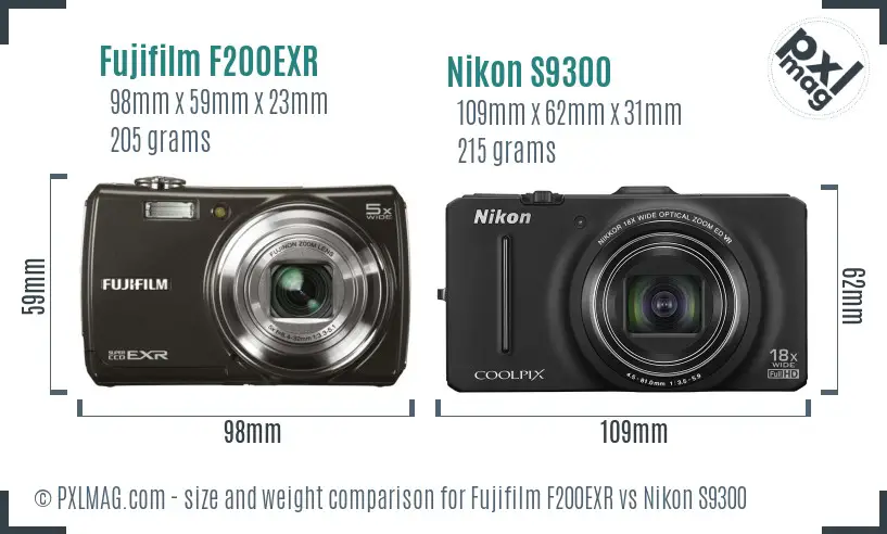 Fujifilm F200EXR vs Nikon S9300 size comparison