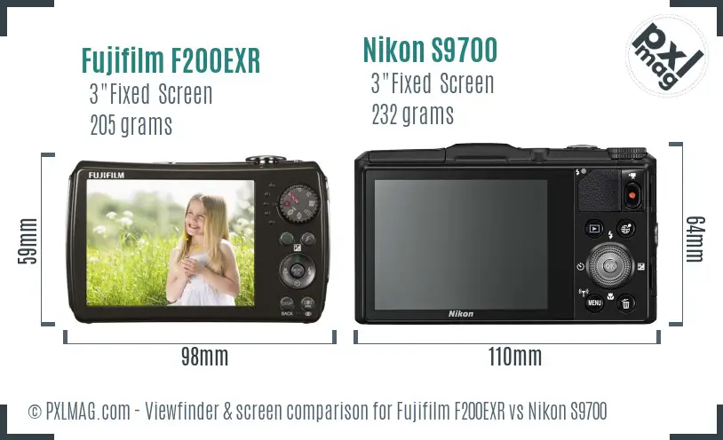 Fujifilm F200EXR vs Nikon S9700 Screen and Viewfinder comparison