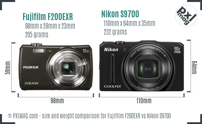 Fujifilm F200EXR vs Nikon S9700 size comparison