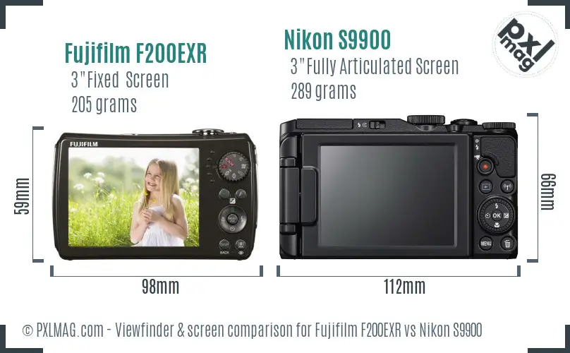 Fujifilm F200EXR vs Nikon S9900 Screen and Viewfinder comparison