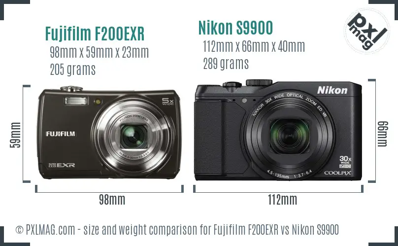 Fujifilm F200EXR vs Nikon S9900 size comparison