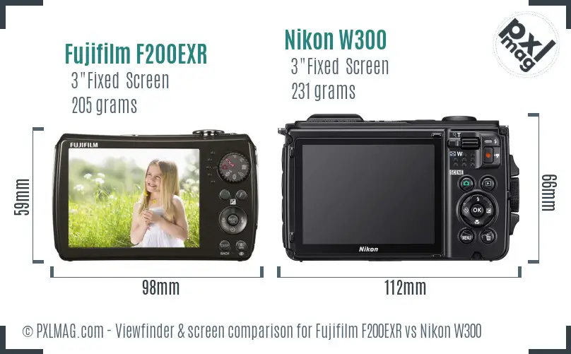 Fujifilm F200EXR vs Nikon W300 Screen and Viewfinder comparison