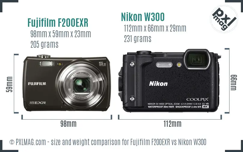 Fujifilm F200EXR vs Nikon W300 size comparison