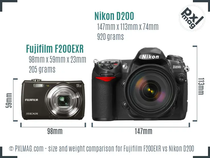 Fujifilm F200EXR vs Nikon D200 size comparison