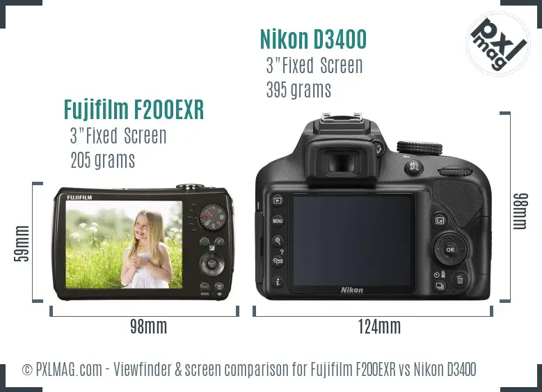 Fujifilm F200EXR vs Nikon D3400 Screen and Viewfinder comparison