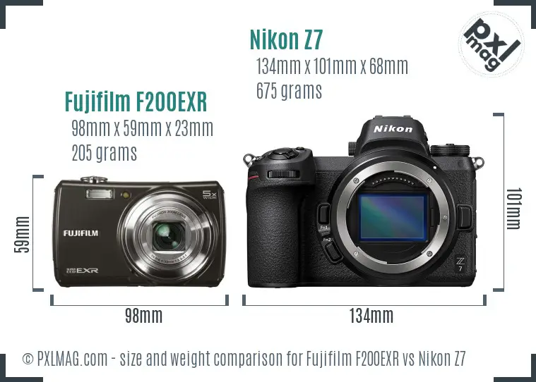 Fujifilm F200EXR vs Nikon Z7 size comparison