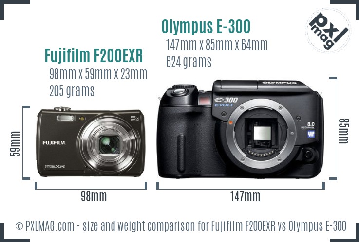 Fujifilm F200EXR vs Olympus E-300 size comparison