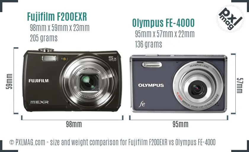 Fujifilm F200EXR vs Olympus FE-4000 size comparison