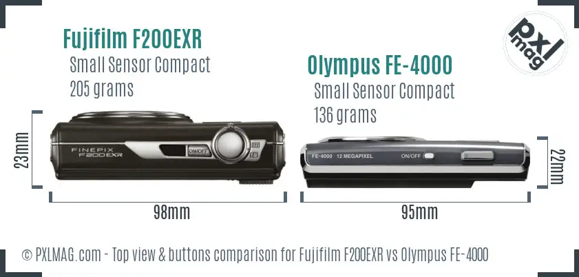 Fujifilm F200EXR vs Olympus FE-4000 top view buttons comparison