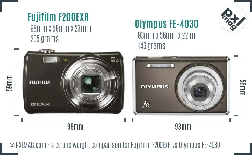 Fujifilm F200EXR vs Olympus FE-4030 size comparison Fujifilm F200EXR vs Olympus FE-4030 size comparison