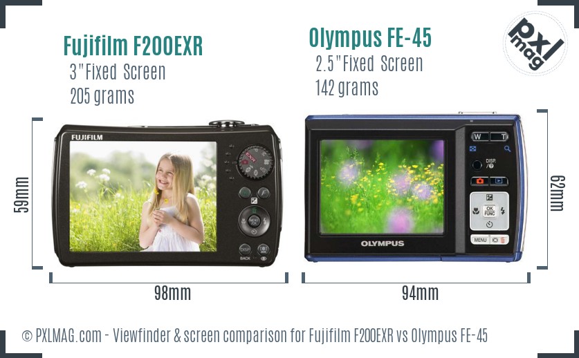Fujifilm F200EXR vs Olympus FE-45 Screen and Viewfinder comparison