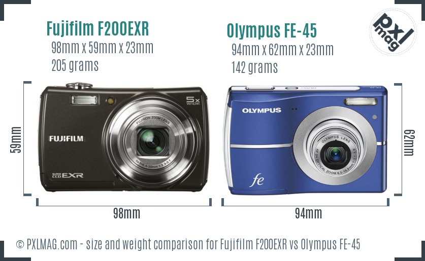 Fujifilm F200EXR vs Olympus FE-45 size comparison Fujifilm F200EXR vs Olympus FE-45 size comparison