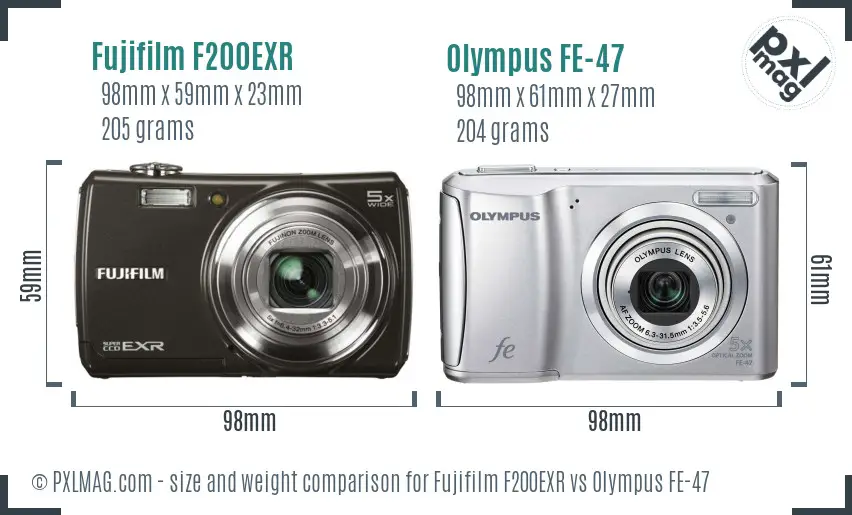 Fujifilm F200EXR vs Olympus FE-47 size comparison