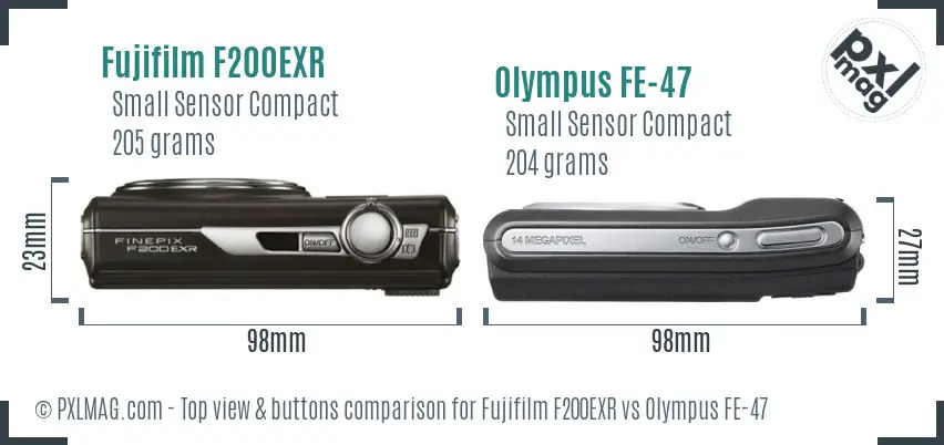 Fujifilm F200EXR vs Olympus FE-47 top view buttons comparison