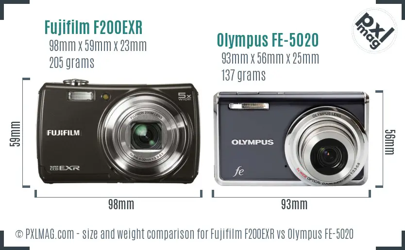 Fujifilm F200EXR vs Olympus FE-5020 size comparison