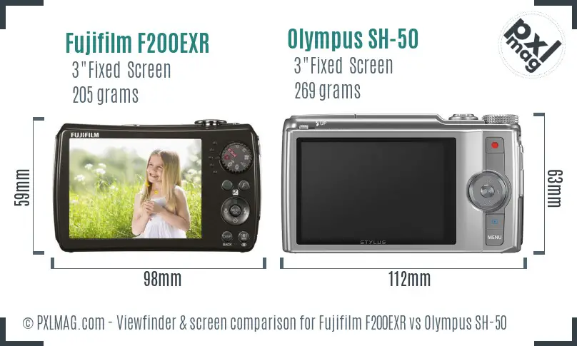 Fujifilm F200EXR vs Olympus SH-50 Screen and Viewfinder comparison