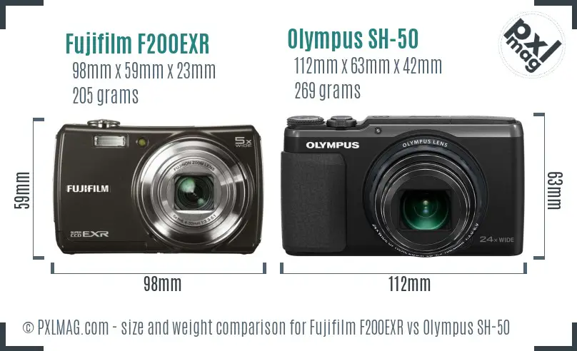 Fujifilm F200EXR vs Olympus SH-50 size comparison