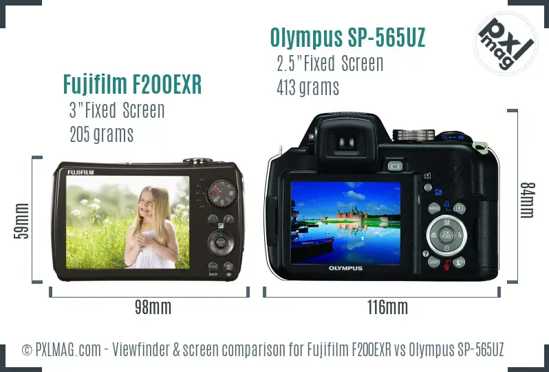 Fujifilm F200EXR vs Olympus SP-565UZ Screen and Viewfinder comparison