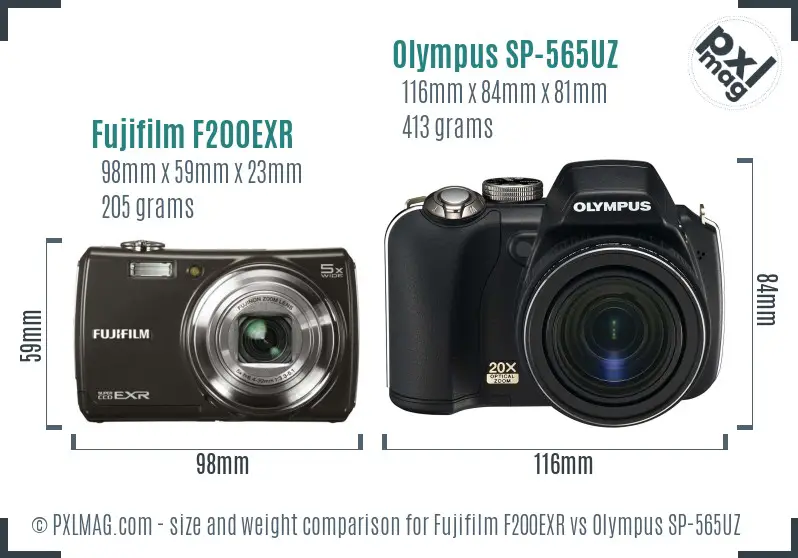 Fujifilm F200EXR vs Olympus SP-565UZ size comparison