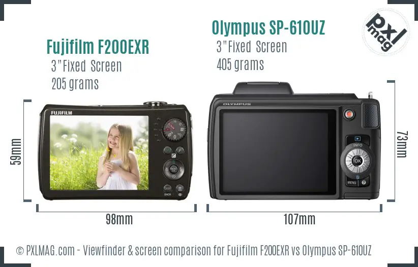 Fujifilm F200EXR vs Olympus SP-610UZ Screen and Viewfinder comparison Fujifilm F200EXR vs Olympus SP-610UZ Screen and Viewfinder comparison