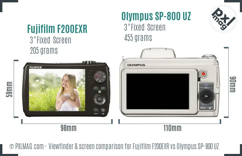 Fujifilm F200EXR vs Olympus SP-800 UZ Screen and Viewfinder comparison Fujifilm F200EXR vs Olympus SP-800 UZ Screen and Viewfinder comparison