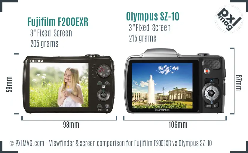 Fujifilm F200EXR vs Olympus SZ-10 Screen and Viewfinder comparison