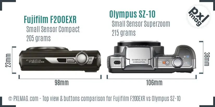 Fujifilm F200EXR vs Olympus SZ-10 top view buttons comparison