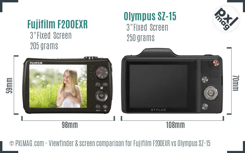 Fujifilm F200EXR vs Olympus SZ-15 Screen and Viewfinder comparison Fujifilm F200EXR vs Olympus SZ-15 Screen and Viewfinder comparison