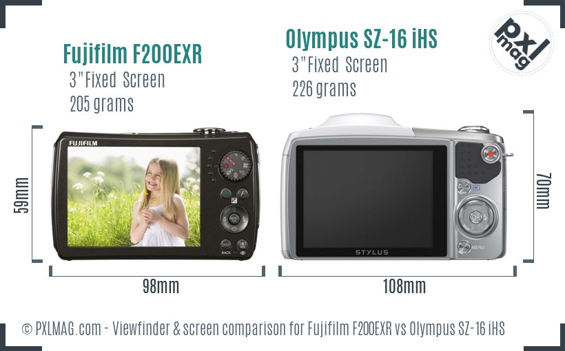 Fujifilm F200EXR vs Olympus SZ-16 iHS Screen and Viewfinder comparison