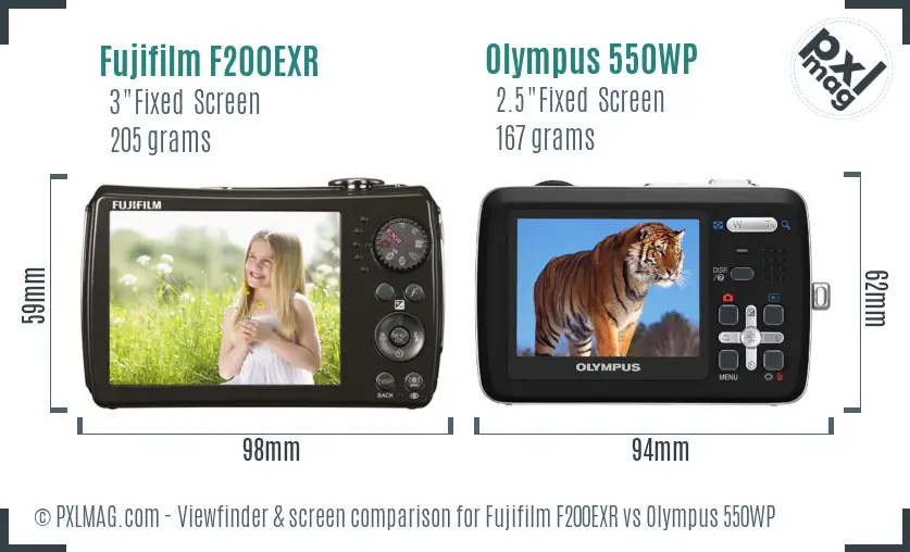 Fujifilm F200EXR vs Olympus 550WP Screen and Viewfinder comparison