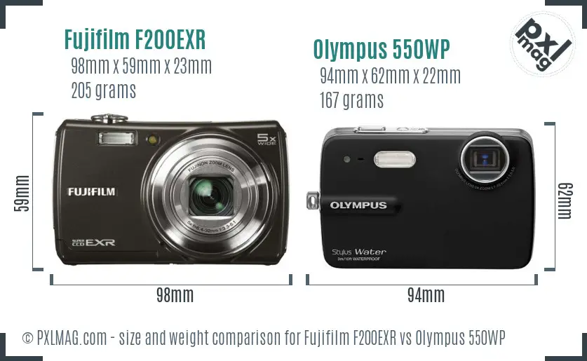 Fujifilm F200EXR vs Olympus 550WP size comparison