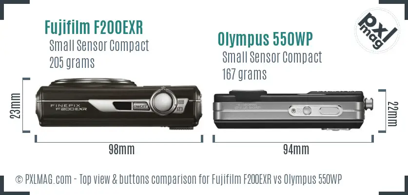 Fujifilm F200EXR vs Olympus 550WP top view buttons comparison