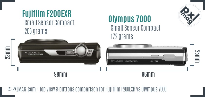 Fujifilm F200EXR vs Olympus 7000 top view buttons comparison