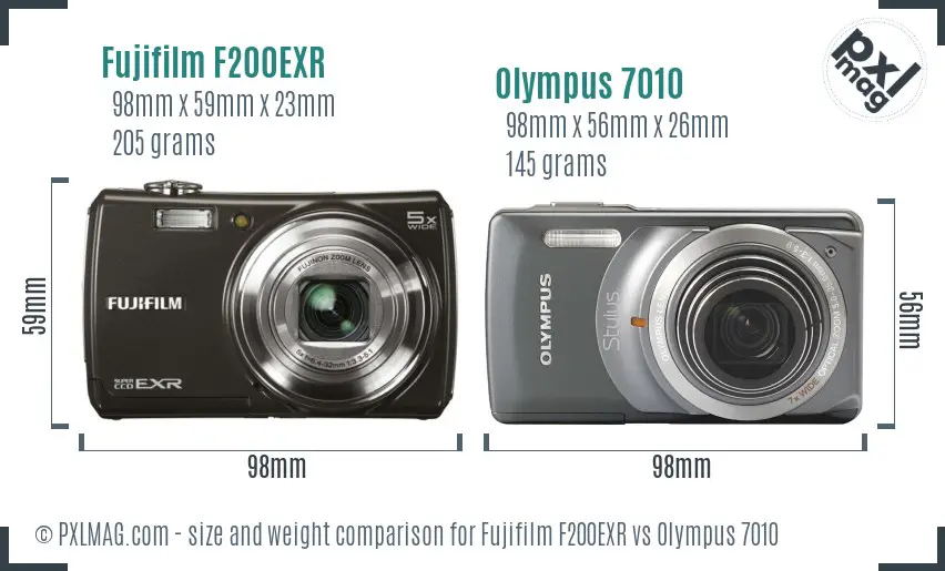 Fujifilm F200EXR vs Olympus 7010 size comparison