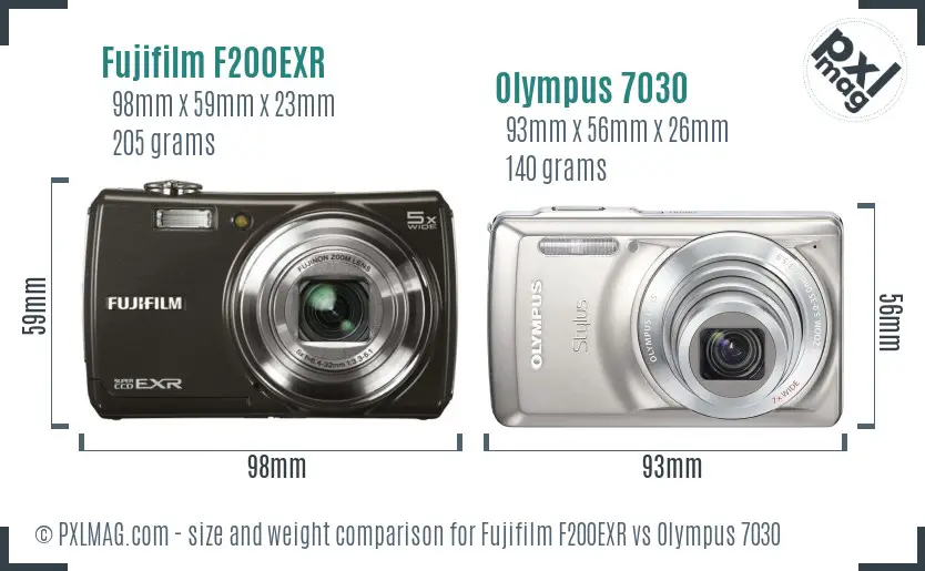 Fujifilm F200EXR vs Olympus 7030 size comparison