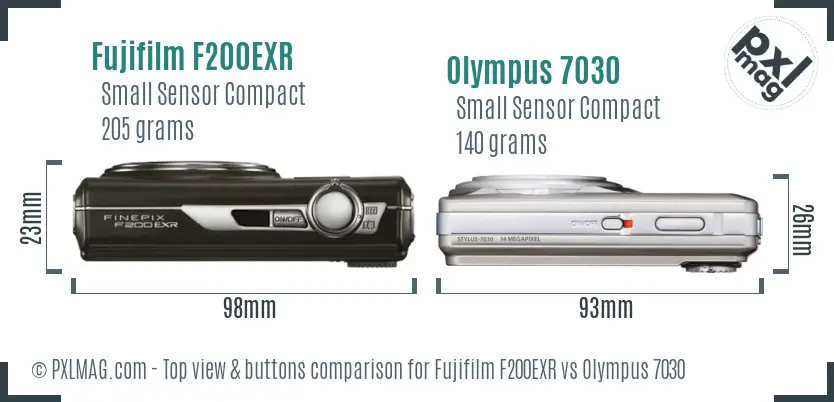 Fujifilm F200EXR vs Olympus 7030 top view buttons comparison