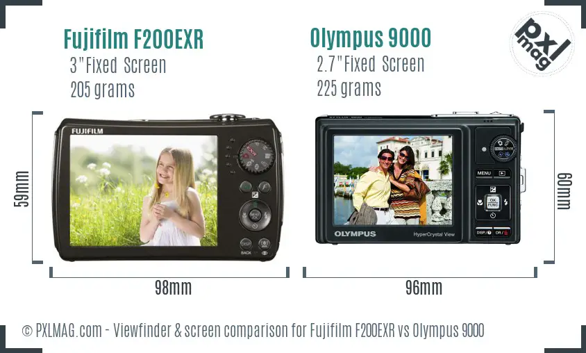 Fujifilm F200EXR vs Olympus 9000 Screen and Viewfinder comparison