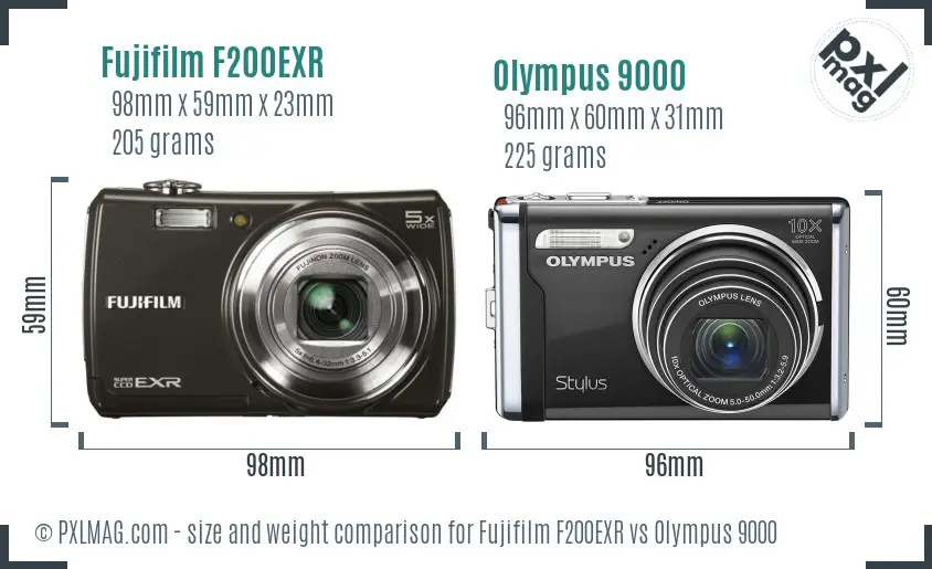 Fujifilm F200EXR vs Olympus 9000 size comparison