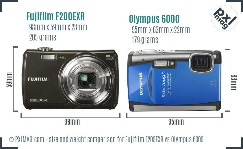 Fujifilm F200EXR vs Olympus 6000 size comparison